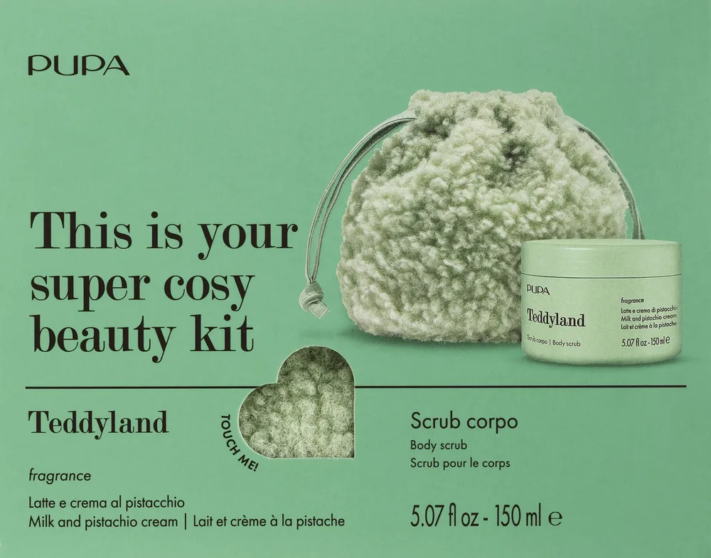 Скраб для тела Pupa Teddyland Milk And Pistachio Cream с частицами скорлупы кокоса и ароматом молочка и фисташки 150 мл