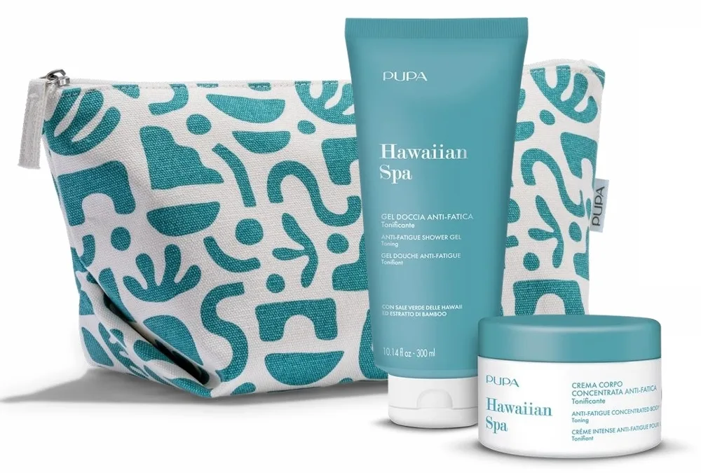 Набор Pupa Hawaiian Spa гель для душа 300 мл концентрированный крем для тела 150 мл и косметичка