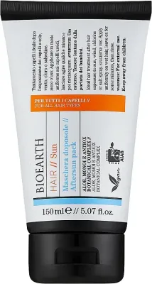 Питательная маска для волос после солнца Bioearth Sun, масло монои, кокосовое и аргановое масло, ниацинамид, алоэ, 150 мл