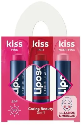 Набор бальзамов для губ и щек Liposan Caring Beauty 3 в 1 SPF 30 оттенки Red Pink и Nude Pink 3 шт по 4.8 г