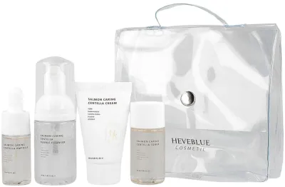 Дорожный набор для лица Heve Blue Salmon Caring Centella пенка крем тоник и сыворотка с центеллой 30+20+25+13 мл