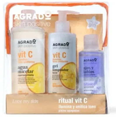 Набор Agrado Ritual Vit C мицеллярная вода 400 мл очищающий гель 250 мл и двухфазное средство для демакияжа 140 мл