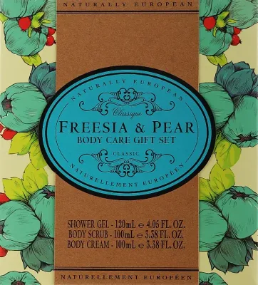 Набор для тела Naturally European Freesia & Pear гель для душа крем и скраб с глицерином и ароматом фрезии и груши 120+100+100 мл