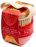Набор для тела Tropical Fruits Strawberry & Papaya сахарный скраб и щетка для тела с ароматом клубники и папайи 150 г — фото 1