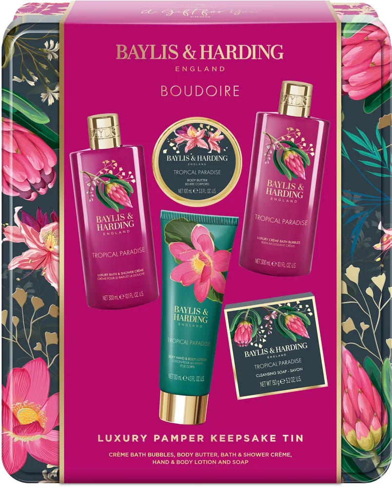 Набор Baylis & Harding Boudoire Tropical Paradise пена для ванны 300 мл крем для душа 300 мл лосьон 130 мл мыло 150 г и масло для тела 100 мл
