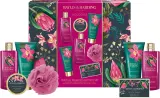 Набор Baylis & Harding Boudoire Tropical Paradise крем для душа 300 мл пена 300 мл лосьон 130 мл крем-гель 130 мл мыло 100 г кристаллы 100 г и мочалка — фото 3
