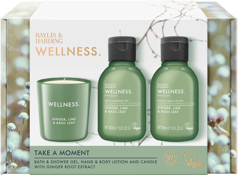 Набор Baylis & Harding Wellness гель для ванны и душа 100 мл лосьон для рук и тела 100 мл и ароматическая свеча 60 г