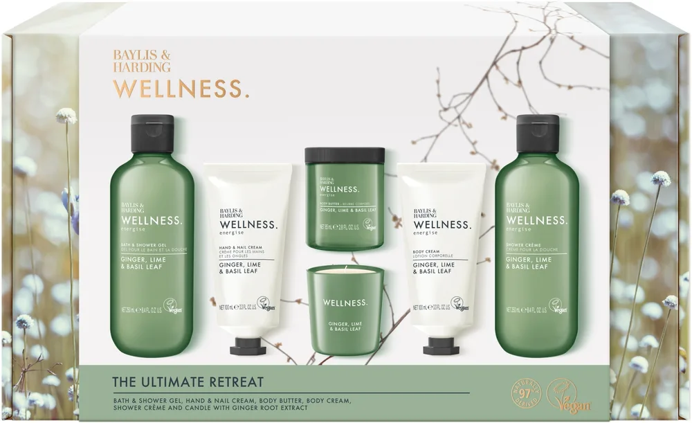 Набор Baylis & Harding Wellness гель 250 мл крем для душа 250 мл крем для рук 100 мл крем для тела 100 мл масло 85 мл и ароматическая свеча