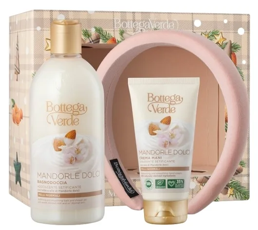 Набор Bottega Verde Sweet Almond гель для душа 400 мл крем для рук 75 мл и повязка для волос