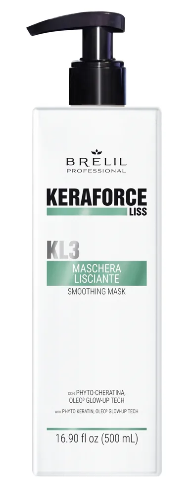 Разглаживающая маска для волос Brelil Keraforce Liss, растительный кератин, кокосовое масло, протеины риса, экстракты тамаринда и шикакай, 500 мл