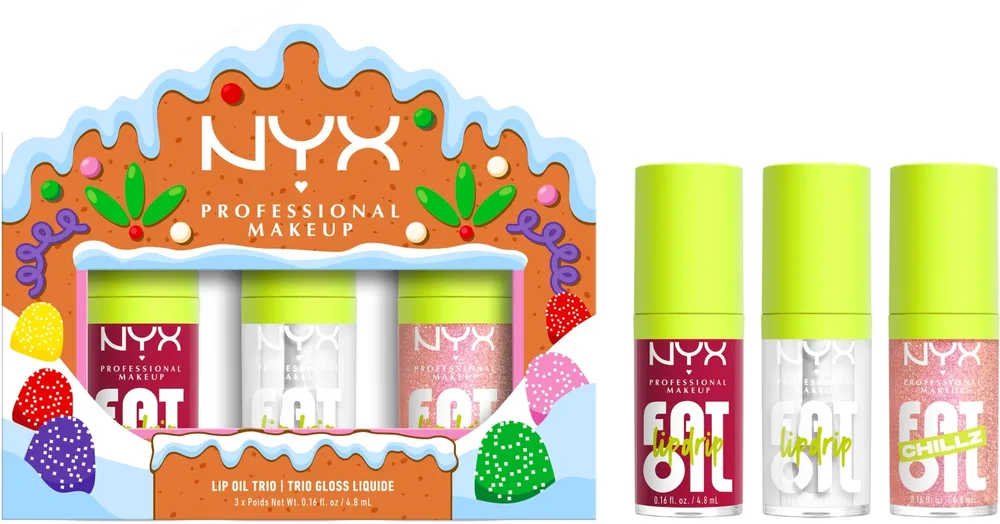 NYX Professional Makeup Zestaw do makijażu ust - Набор масел для губ NYX Holiday Fat Oil три мерцающих масла с увлажнением 3x4.8 мл