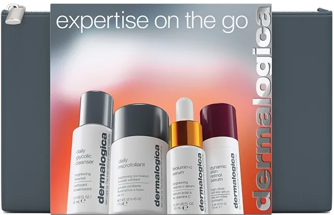 Дорожный набор для лица Dermalogica очищающее средство пудра-эксфолиант сыворотка с витамином С и ретинолом 30+13+10+10 мл