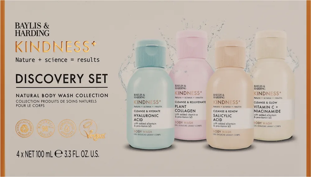 Набор гелей для душа Baylis & Harding Kindness+ четыре геля с гиалуроновой кислотой коллагеном и витамином С 4x100 мл