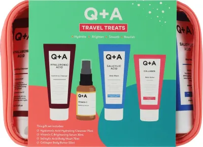 Дорожный набор для лица Q+A Travel Treats очищающее средство и уход с гиалуроновой кислотой 5 предметов
