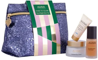 Набор Ahava Day & Night Glow крем для лица 50 мл крем для лица 30 мл очищающий гель 15 мл и косметичка