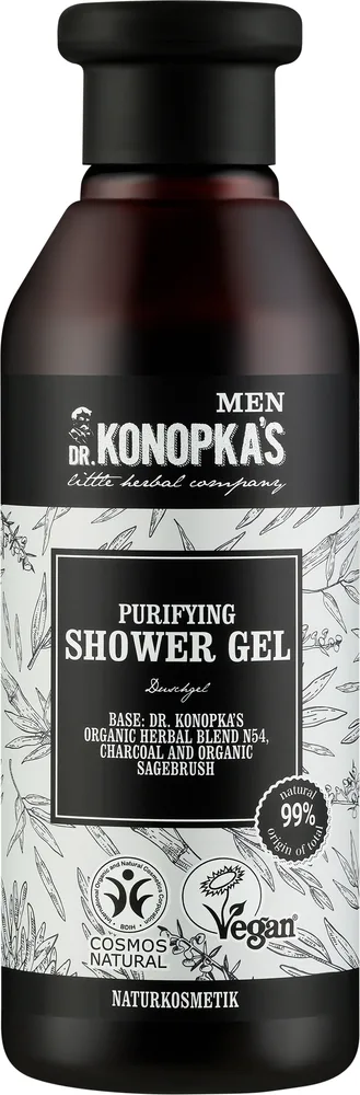 Очищающий гель для душа для мужчин Dr Konopka's Men Purifying с древесным углём, 280 мл