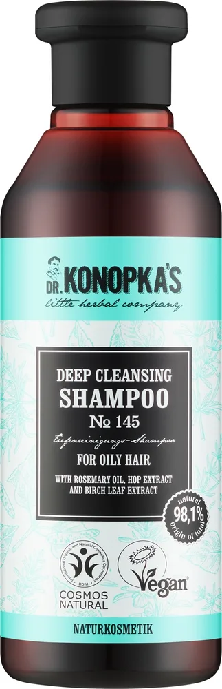 Шампунь Dr Konopka's Nº145 глубоко очищающий для жирных волос с розмарином и хмелем, 280 мл