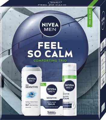 Мужской набор NIVEA Men Feel So Calm гель для душа 3в1 бальзам и пена для бритья для чувствительной кожи 250+100+200 мл