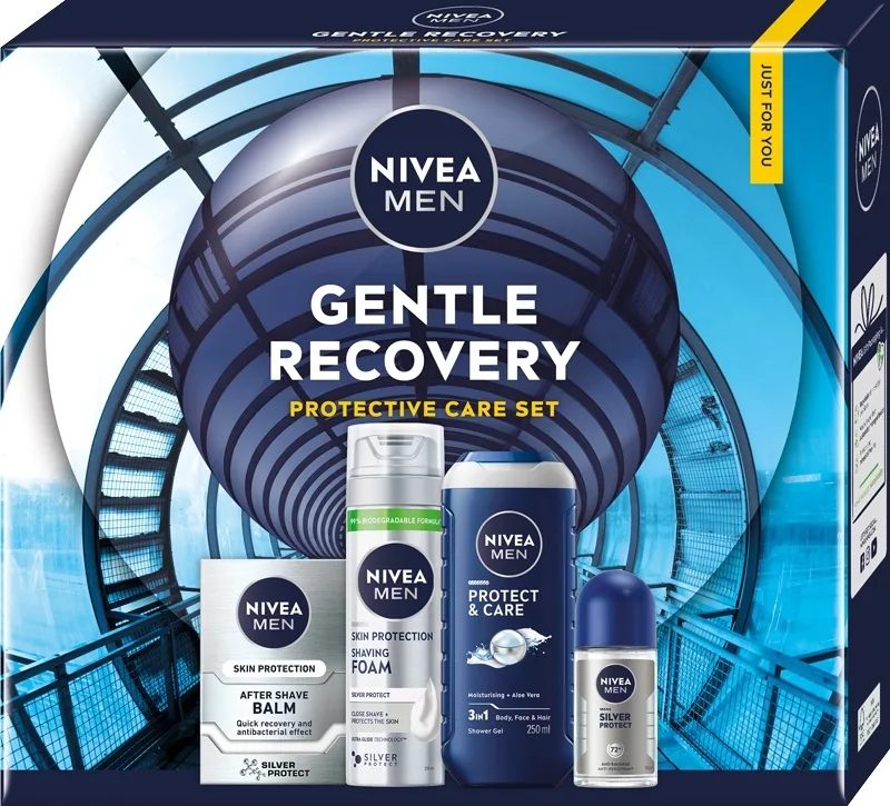 Мужской набор NIVEA Men Gentle Recovery пена бальзам для бритья с ионами серебра и дезодорант Объем - 200 + 100 + 50 + 250 мл