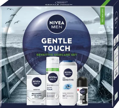 Мужской набор NIVEA Men Gentle Touch пена бальзам дезодорант и гель для душа с ромашкой для чувствительной кожи