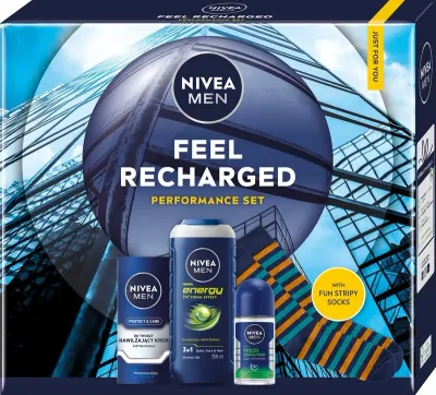 Мужской набор NIVEA Men Feel Recharged дезодорант крем после бритья гель для душа и носки с глицерином