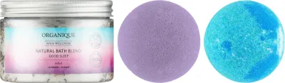 Набор для ванны Organique HomeSpa Moments Of Calm две бомбочки и соль с лавандой для расслабления 2x170 г+450 г