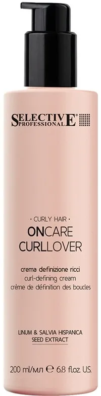 Selective Professional Selective Professional OnCare Curllover Curl Defining Cream - Крем для укладки волос Selective OnCare Curllover для кудрявых, чёткость и объём локонов, с маслами семян льна и чиа, 200 мл