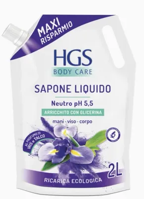 Мыло жидкое HGS Body Care Talc & Iris ирис и тальк pH 5.5, сменный блок, 2000 мл