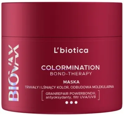 Восстанавливающая маска для защиты цвета окрашенных волос L'biotica Biovax, гиалуроновая кислота, церамиды, масло ши, экстракт чиа, 200 мл