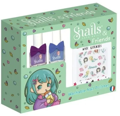 Детский набор для дизайна ногтей Snails Mermaid Lagoon лаки Petite Loving и Bedtime Stories 2 шт по 5 мл и наклейки