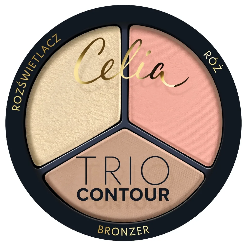 Палетка для контуринга лица Celia Trio Contour с бронзером и хайлайтером, оттенок 02