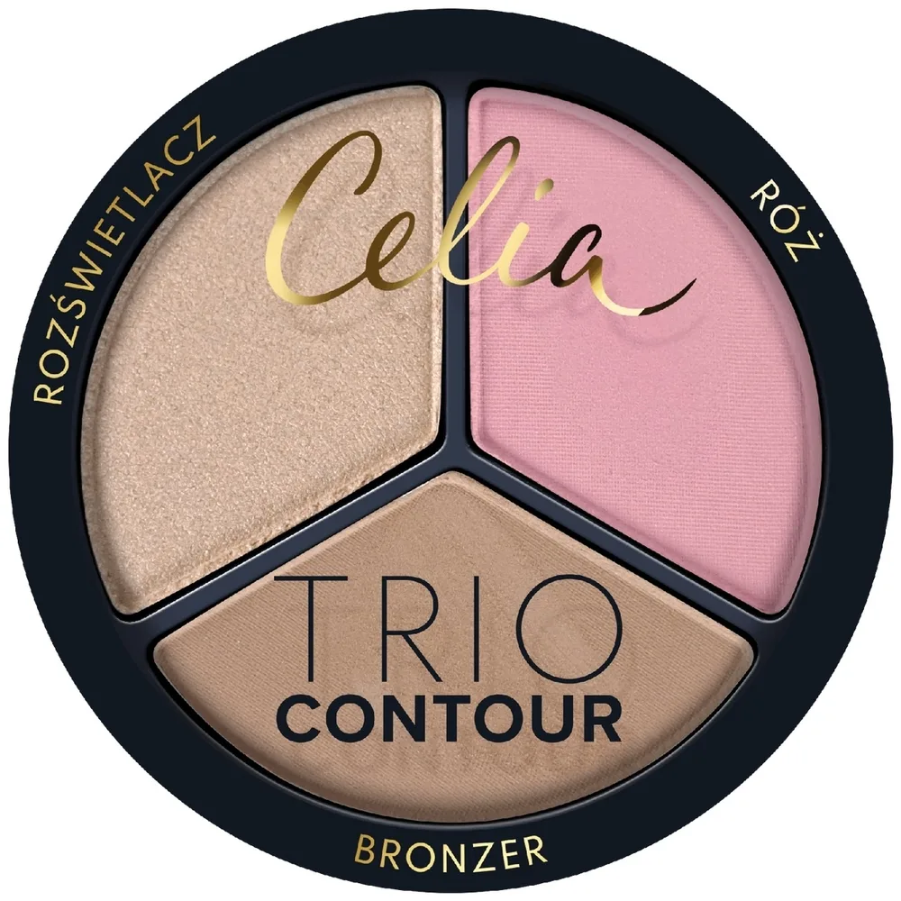 Палетка для контуринга лица Celia Trio Contour с бронзером и хайлайтером, оттенок 01