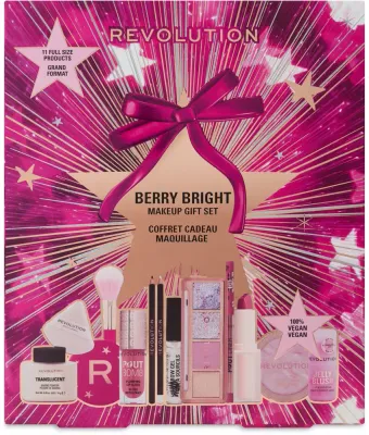 Набор для макияжа Makeup Revolution Berry Bright пудра палетка теней хайлайтер румяна и блеск 13 предметов