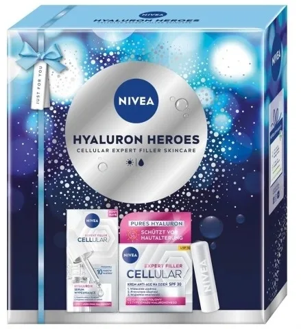 Набор для лица NIVEA Hyaluron Heroes бальзам для губ дневной крем SPF30 и сыворотка с гиалуроновой кислотой для зрелой кожи 4.8 г+50+30 мл
