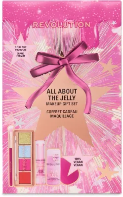Набор для макияжа Makeup Revolution All About The Jelly желейный тинт для губ и щек палетка теней хайлайтер и кисть 6 предметов