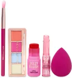 Набор для макияжа Makeup Revolution All About The Jelly желейный тинт для губ и щек палетка теней хайлайтер и кисть 6 предметов — фото 3
