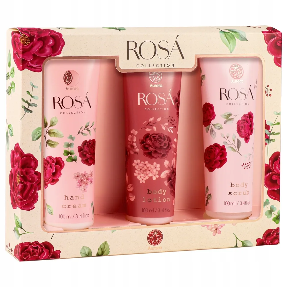 Набор Aurora Rose Collection скраб для тела 100 мл лосьон для тела 100 мл и крем для рук 100 мл