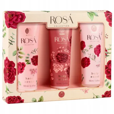 Набор Aurora Rose Collection скраб для тела 100 мл лосьон для тела 100 мл и крем для рук 100 мл