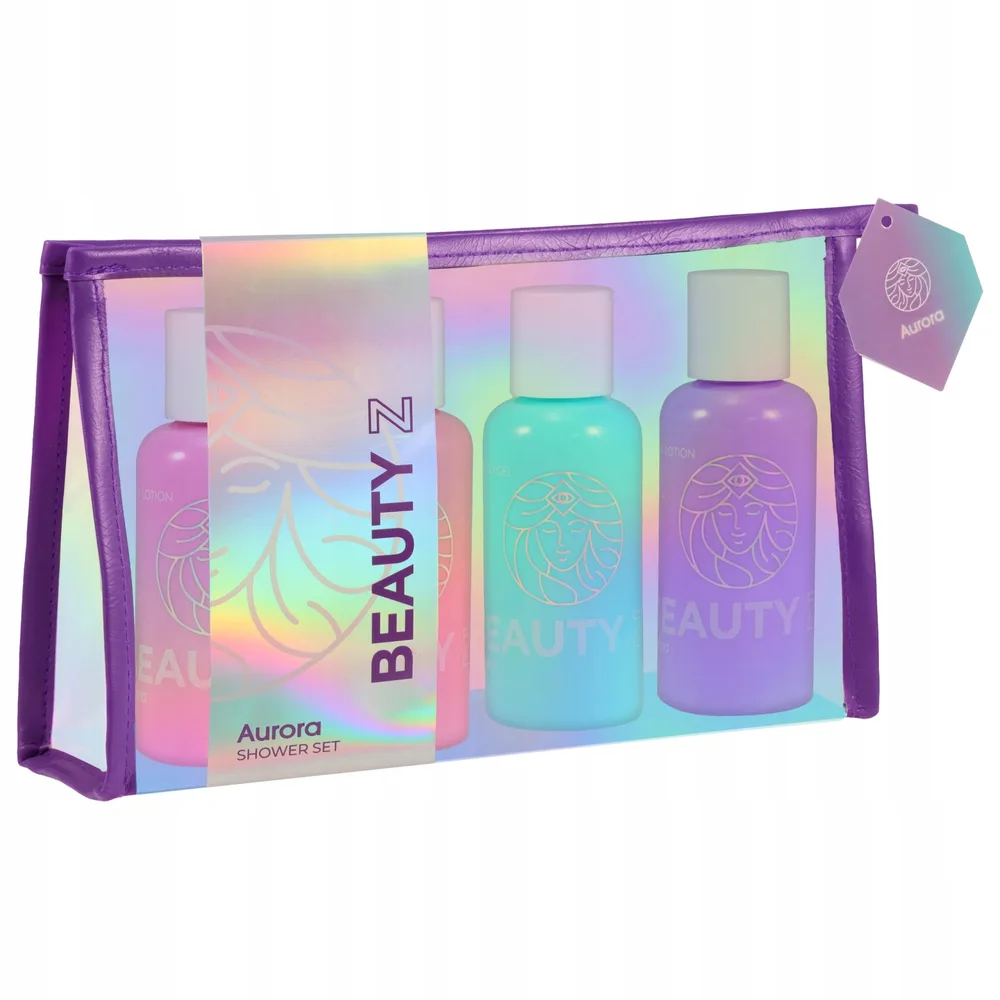 Набор Aurora Beauty Z гель для душа 100 мл бальзам для тела 100 мл скраб 100 мл шампунь 100 мл и косметичка