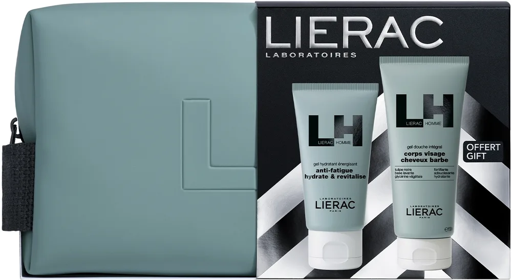 Мужской набор Lierac Homme увлажняющий гель-крем для лица и гель для лица тела и волос с кофеином 50+200 мл