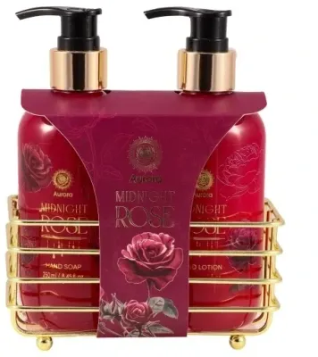 Набор Aurora Midnight Rose жидкое мыло для рук 250 мл лосьон для рук 250 мл и металлическая корзина