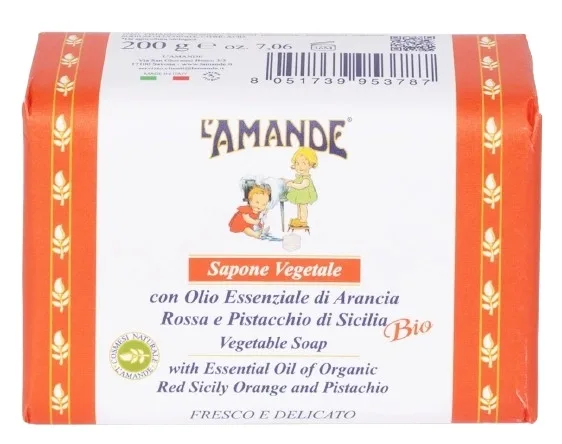 Мыло растительное L'Amande Vegetable Soap красный апельсин и фисташка Сицилия, 200 г