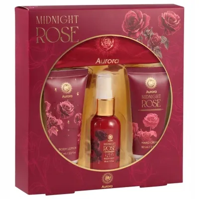Набор Aurora Midnight Rose крем для рук 150 мл лосьон для тела 60 мл спрей для тела 50 мл и повязка для волос