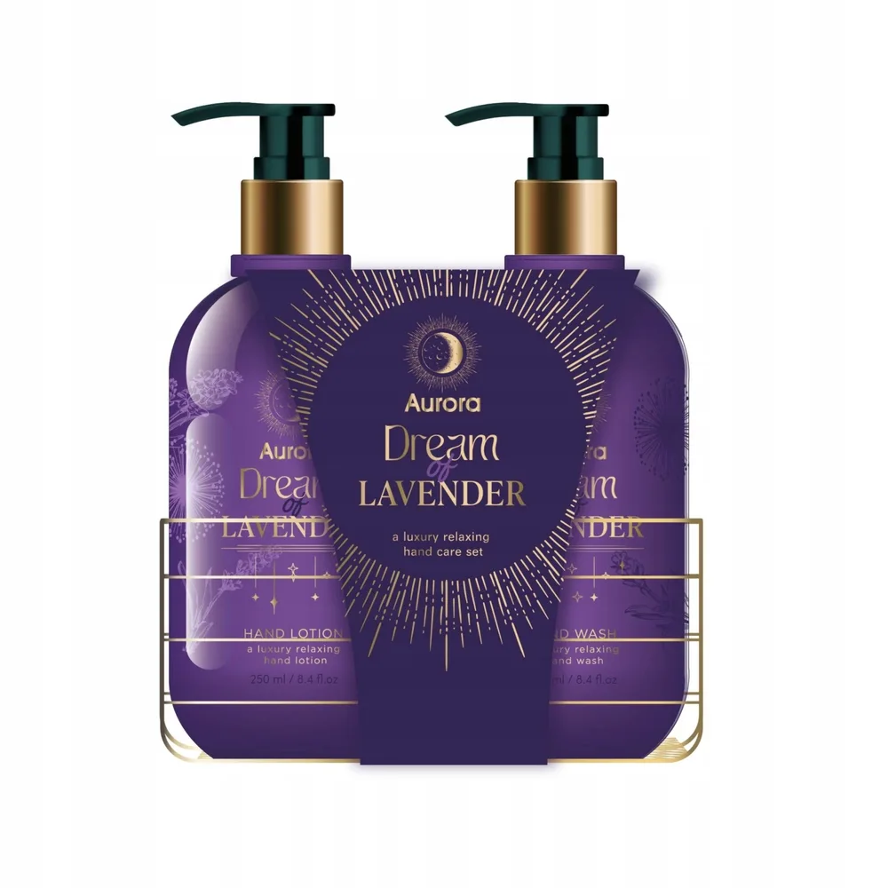 Набор Aurora Dream Of Lavender лосьон для рук 250 мл жидкое мыло для рук 250 мл и металлическая корзина