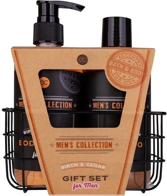 Мужской набор Accentra Men's Collection Birch & Cedar гель для душа 300 мл шампунь 300 мл и подставка-корзина
