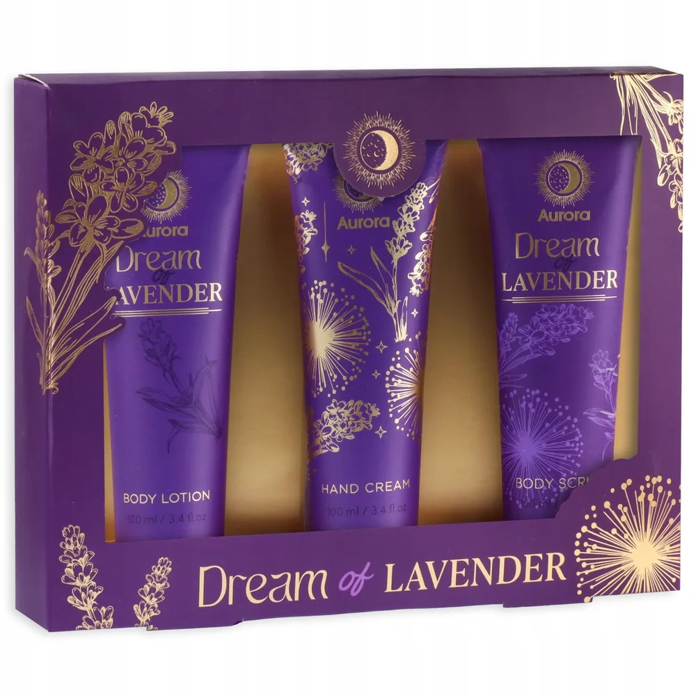 Набор Aurora Dream Of Lavender лосьон для тела 100 мл крем для рук 100 мл и скраб для тела 100 мл