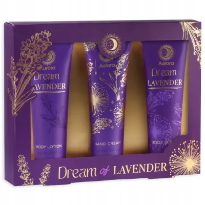 Набор Aurora Dream Of Lavender лосьон для тела 100 мл крем для рук 100 мл и скраб для тела 100 мл
