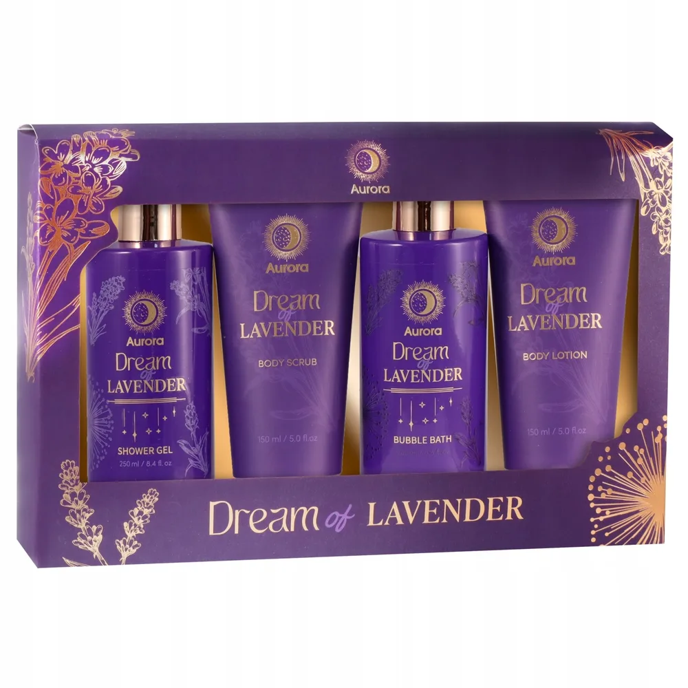 Набор Aurora Dream Of Lavender гель для душа 100 мл скраб 150 мл пена для ванны 250 мл и лосьон для тела 150 мл