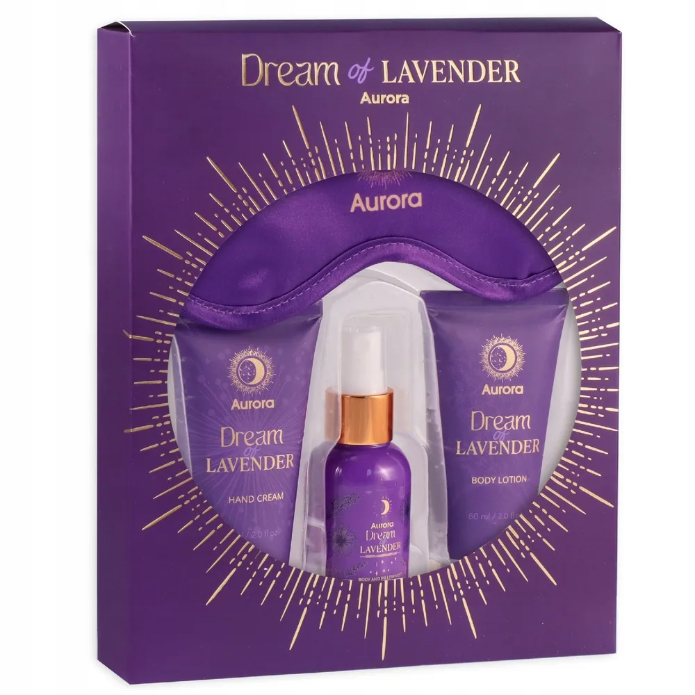 Набор Aurora Dream Of Lavender лосьон для тела 60 мл крем для рук 60 мл спрей для тела и подушки 50 мл и маска для сна