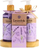 Набор Aurora Lavender Collection лосьон для рук 300 мл жидкое мыло для рук 300 мл и деревянная подставка — фото 1